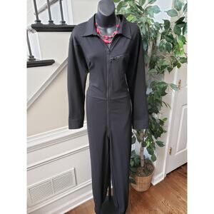 Capsulle Jumpsuit Womens Medium Black Solid Long Sleeve Collared Allover Zip